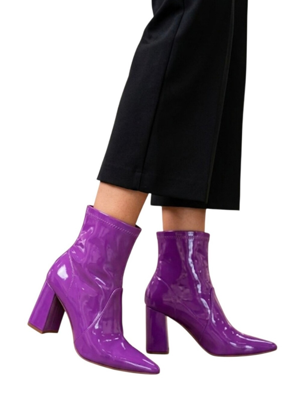 Mysoft Purple Vegan Patent Leather Mid-Calf 3.5" Block Heel Go Go Boots 10 NWT